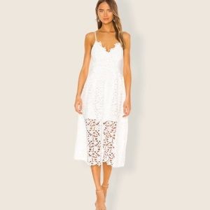 ASTR the label white lace sleeveless v-neck midi dress